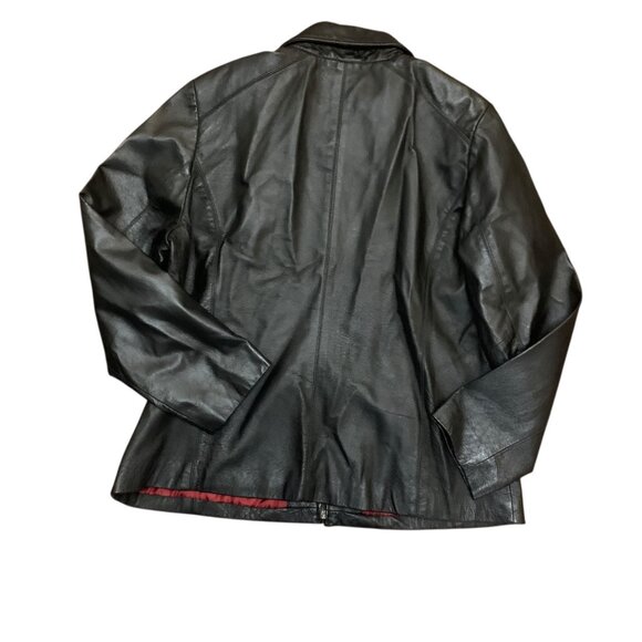 Worthington Women's Black Leather Jacket XL Red Lining Y2K Gothic - Picture 8 of 10